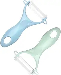 Descascador de legumes para cozinha - Descascador de batata/cenoura com cabo ergonômico e lâmina afiada - Descascador em Y de cerâmica - Fatiador para vegetais, frutas, 2 peças