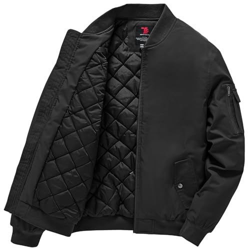 Gopune Men's Windproof Bomber Jacket Warm Water Resistant Windbreaker Winter Outwear Quilted Jackets Coats Black,XL