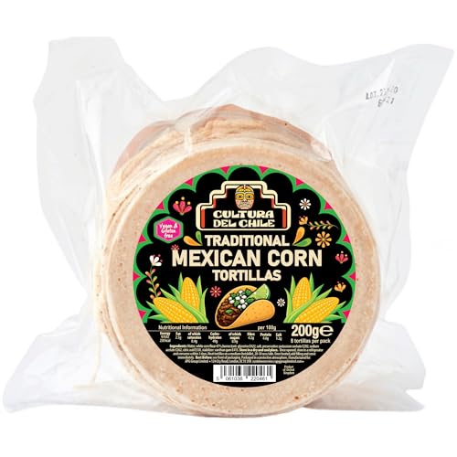 Traditionelle mexikanische Maistortillas von Cultura Del Chile glutenfrei und vegan. Ideal für authentische Tacos. 3 Packungen mit je 8 Tortillas.
