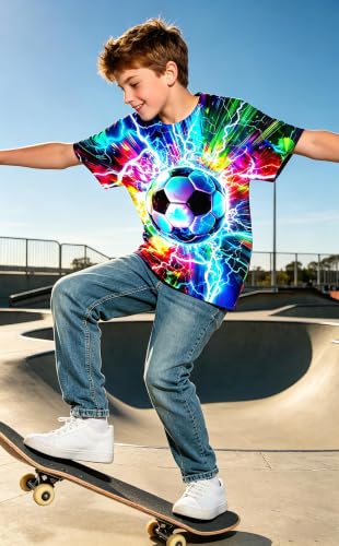 Image of Boys 3D Graphic Short Sleeve Shirts Cool Novelty Tees for 6-14 Years | Crew Neck, Comfy Loose Fit, Ideal For Sports Fans, Sports Game & Daily Casual Wear