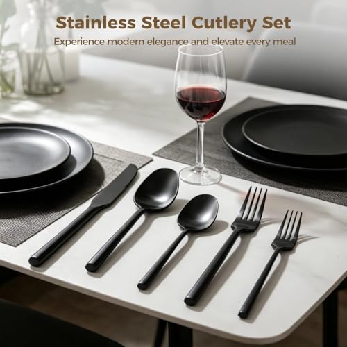 40PCS Black Silverware Set, Stainless Steel Black Cutlery, Excellent 430 Stainless Steel Silverware, Silverware Set for 8, Tableware Cutlery Utensil Sets for Home, Restaurant, Wedding, Party by ZALIR - Image 2