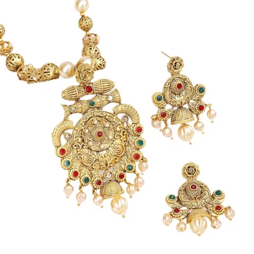 Image of Rubans Gold Plated Necklace Set Traditional Festive Jewellery for Women & Girls
