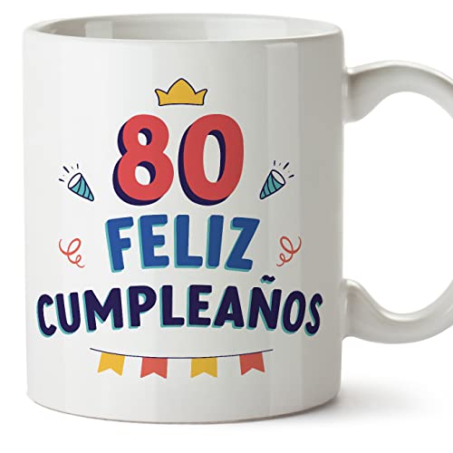 MUGFFINS Tazas 80 Cumpleaños - En Español - ¡Feliz Cumpleaños! - 11 oz / 330 ml - Regalo original y divertido MUGFFINS Tazas 80 Cumpleaños - En Español - ¡Feliz Cumpleaños! - 11 oz / 330 ml - Regalo original y divertido