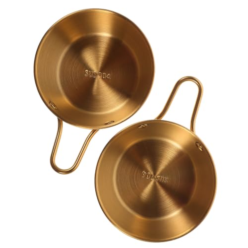 2pcs Golden Stainless Steel Camp Bowl with Handle for Food and Sauces