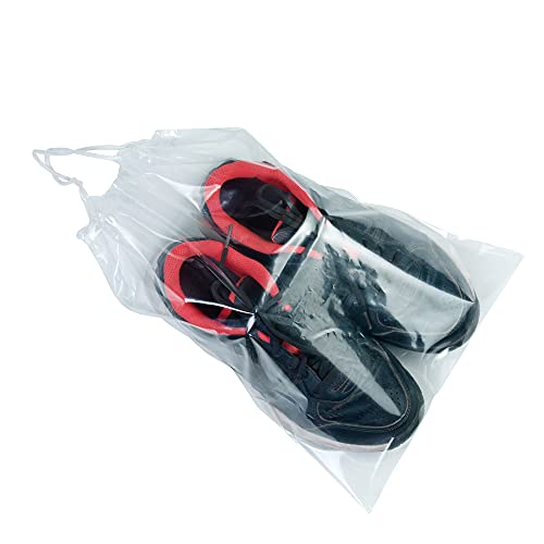 Infinitepack Large 10"X14"(100Pcs) Transparent Shoe Bags For Travel, Portable Shoe Bags, Shoes Pouch Storage Organizer With Drawstring For Men & Women Aclear Window Shoes Pouch With Rope #TOP3