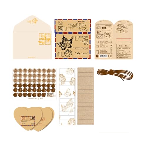 52Pcs Retro Heart Shape Envelopes and Letter Writing Set for Birthday Anniversaries Cards Heart Shape Envelopes