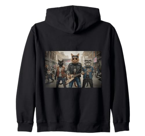 Funny Cats Rock Band Cool Musician Cat Lover, Rock and Roll Sweat à Capuche