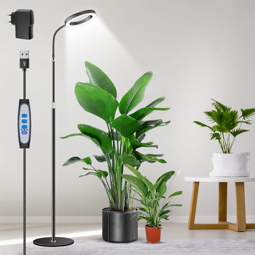 Aumtrly Pflanzenlampe LED Vollspektrum 170cm Höhenverstellbar Grow Lampe Stehend Schwarz LED Pflanzenlicht mit 6/12/16H Timer 5 Helligkeitsstufen 3 Farbmodi Wachstumslampe für Hohe Pflanzen
