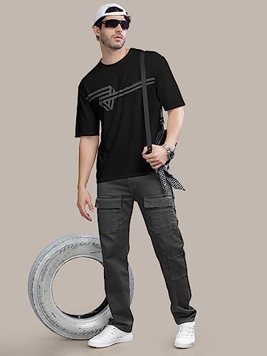 Image of BULLMER Peach Trendy Front Printed oversized Round Neck T-shirt for men