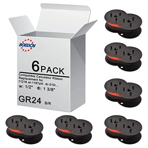 6 Pack Replacement for Porelon 11216 Universal Twin Spool Calculator Ribbon Universal GR24br Compatible with Sharp el-1197piii Nukote BR80c Casio fr-2650tm Adding Machine Ribbons Universal (Black/Red) Cover