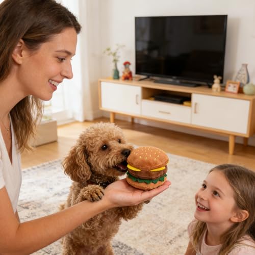 Generico Dog Chew Toy- Squeaky Hamburger Shape Interactive Dog Toy | Soft Durable Chewer For Puppies & Dogs | Ideal For Training, Playtime At Home, Beach, Pool, Park, Yard, Indoor Outdoor-2
