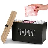 Wäschekapselbehälter aus Holz mit Deckel, Bauernhaus-Fusselbehälter und Tampon-Aufbewahrungsbox, stilvoller Organizer für Waschküche, schwarz, 22 x 16 x 16 cm