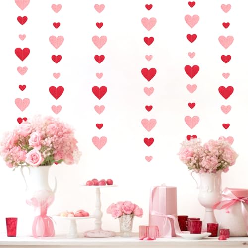 Image of Galentines Party-Decoration Valentines Heart Garland - 40ft Red Pink Hanging Paper Streamers, Proposal Anniversary Romantic Birthday Baby Shower Rustic Wedding Hanging Ornaments Decor Hugfond