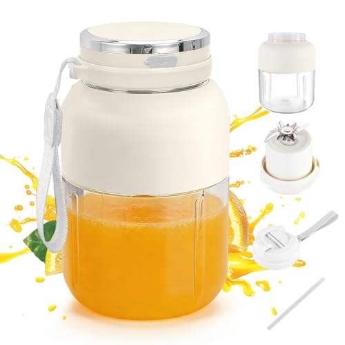 Batidora portátil de 1300 ml, botella de licuadora de zumos frescos, botella batidora con tapa a prueba de fugas, inalámbrica, recargable para fitness, oficina y viajes (blanco crema)