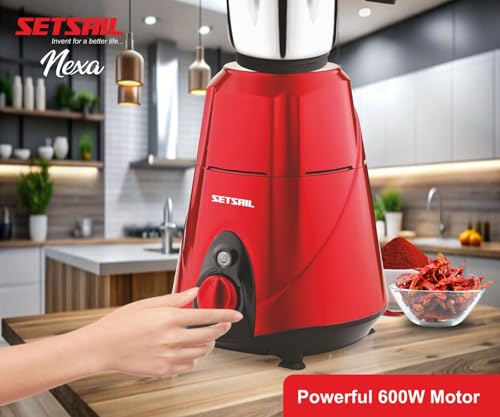 Image of SETSAIL Mixer Juicer Grinder with 4 Jars Nutri bullet for Smoothie Maker Attachment 600 Watt Stainless Steel Blades for Wet and Dry Grinding & Blending Kitchen Tool (Red) 1 Year Warranty