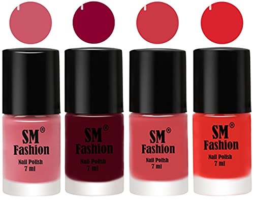 Image of Nail Polish Combo Set (Pack of 4) Quick Dry Gel Finish Nail Paint | Nude Pink,Boysenberry,Punch Pink,Candy Orange | 7 ml Each