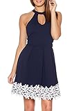 Fantaist Women's Halter Neck Backless Patchwork Floral Lace Homecoming Dress (8, Royal Blue)