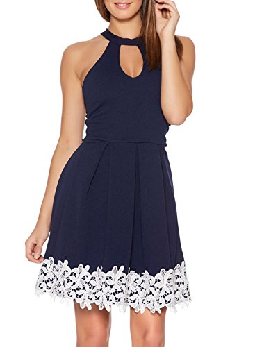 Fantaist Women's Halter Neck Backless Patchwork Floral Lace Homecoming Dress (8, Royal Blue)