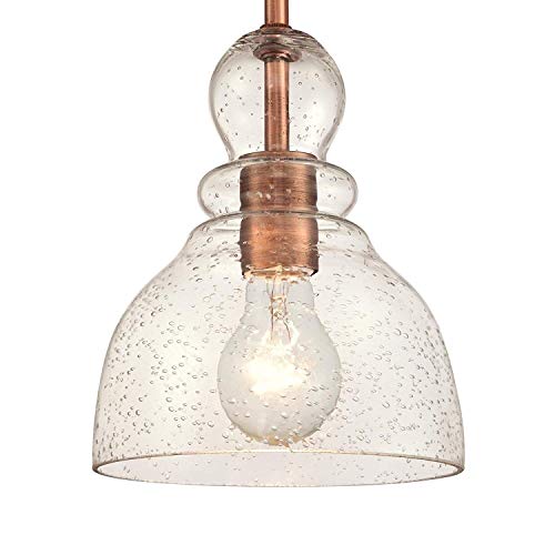 Ciata Lighting 1-Light Indoor Adjustable Mini Pendant In Washed Copper Finish With Hand-Blown Clear Seeded Glass (2 Pack) #TOP1