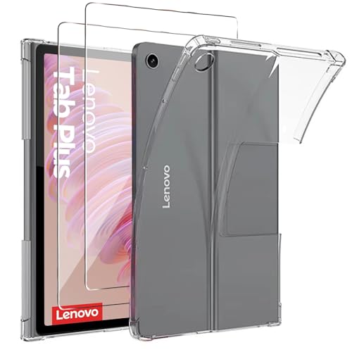 KUSINHOKA etui ochronne na Lenovo Tab Plus + 2 x etui ochronne na wyświetlacz ze szkła hartowanego, odporne na uderzenia, miękkie, silikonowe, odporne na zarysowania, lekkie etui ochronne z TPU do