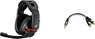 Sennheiser GSP 600 – Wired Closed Acoustic Gaming Headset, Noise-Cancelling Microphone, Adjustable Headband with Customizable Contact Pressure, Black/Red & PCV 05 Audio Combo Adapter