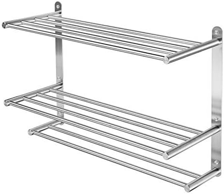 Bathroom Towel Rack 3 Tier with 24-Inch Multilayer Hotel Racks 304 Stainless Steel Towel Bar Shelf Wall-Mounted Brushed Finish Bar withTowel Shelves,3-Tier Bar Mounted Hotel Racks