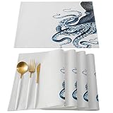 Octopus Placemats for Dining Table Set of 6, Nautical Sea Ocean Giant Octopus Tentacles Kraken Table