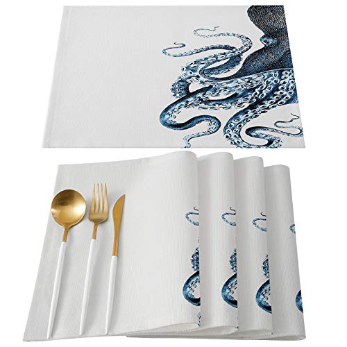 Home L6 Platzsets für Esstisch 6er Set Nautische Meer Ozean Riesen Octopus Tentakel Tischmatten Fleckenabweisend Wärmeisolierung Rutschfest Waschbar Tischdekoration für Küche Blau Cover
