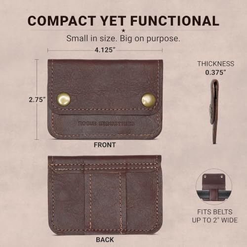 Image of ROGUE WALLET Brown Travel Belt Wallet for Men - Full Grain Leather Cash Holder with Secure Snap Closure, Hidden Card & ID Carrier - Slim Travel Accessory for Everyday Carry