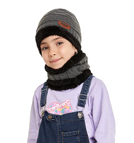 Kids Boys Girls Winter Warm Knit Beanie Hat Cap And Scarf Set With Fleece Lining #TOP5