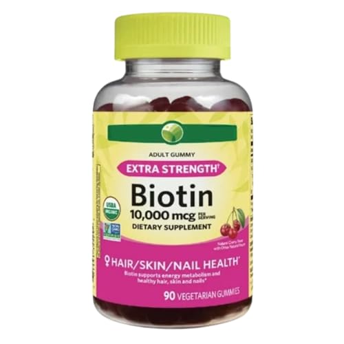 KP+ Biotin | Biotin10 000 mcg Gummies Extra Strength | Supports Hair Skin & Nail Health | 90 Vegetarian Gummies | Cherry Flavor | Pack of 1