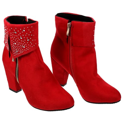 Bottines talon épais Healeved confortables et faciles à enfiler en rouge