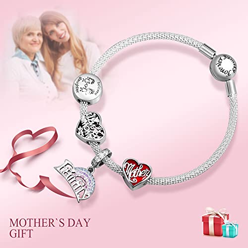 Ningan Love You Mum Charm For Charms Bracelet 925 Sterling Silver Love Heart Charm Bead For Necklace - Mother's Day Birthday Jewelry Gift For Women #TOP5