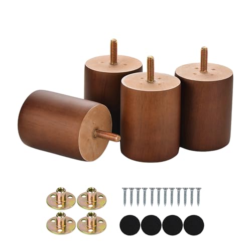 Maricome 3 in Wooden Legs Set of 4, Solid Round Wood Replacement Feet Predrilled M8 Bolt，Suitable for Sofa Couch Dresser Ottoman Cabinets Chair Screw in