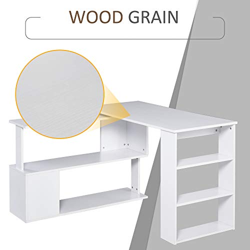 Homcom 360 Degree Rotating Home Office Desk L Shaped Corner Computer Desk With Storage Shelves, Writing Table Workstation, White #TOP6