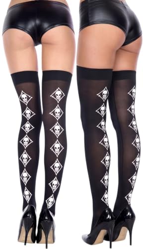 Image of ToBeInStyle Women's Skull Crossbones Skeleton Pirate Symbol Hosiery Tights & Thigh High Stockings
