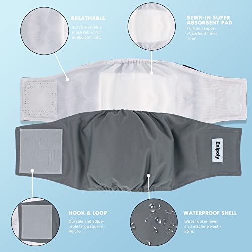 Enipoly Reusable Male Dog Diapers (4 Packs) High Absorbent Puppy Wrap Washable Belly Bands For Doggie, Xs, Black| Grey| Blue| Green #TOP2