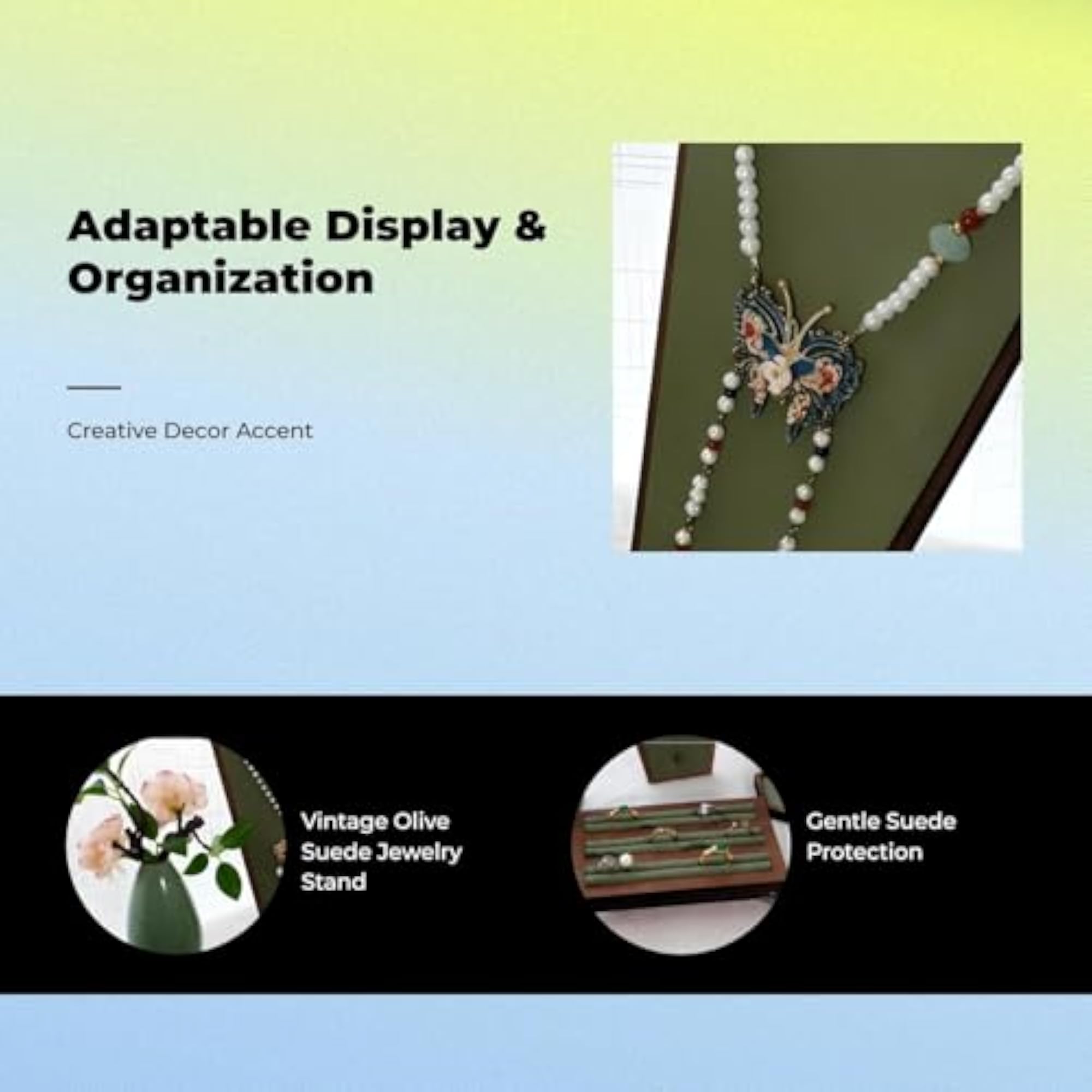 Plush Necklace Display Stand, Olive Jewelry Organizer
