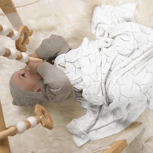 Image of mimixiong 100% Pure Cotton Baby Blanket Extra Soft Cellular Neutral Swaddle Receiving Crib Blanket for Newborn Baby Boy Girl Size 30 x 40 inches (Snow)
