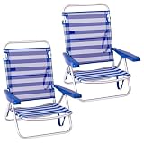 LOLAhome Pack 2 Sillas Playa Plegables Azul Blanco, Ligera, Baja, Reclinabl