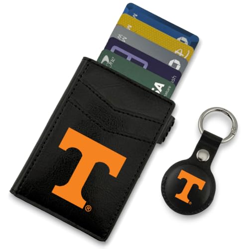 Guard Dog Genuine Leather Pop‑Up Wallet + Collegiate Tag Holder with Key Chain Compatible with Apple AirTag - Tennessee Volunteers