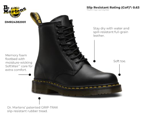 Image of Dr. Martens 1460 Originals 8-Eye, Unisex, Black, Soft Toe, Slip Resistant, 6 Inch Work Boot (6.0 MW)