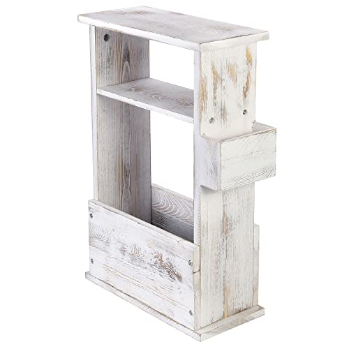 Mygift Shabby Whitewashed Wood End Table With Magazine Holder, Storage Display Shelf And Remote Control Holder Rack #TOP5