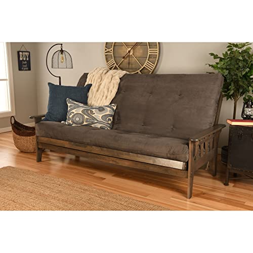Somette Tucson Queen-Size Futon Set In Rustic Walnut Finish With Innerspring Mattress Suede Chocolate #TOP3