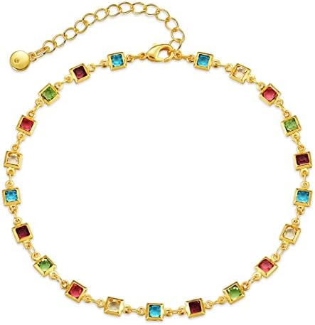 Yumikoo 18k Gold Plated Anklet Multi Color Cubic Zirconia Ankle Bracelets for Women