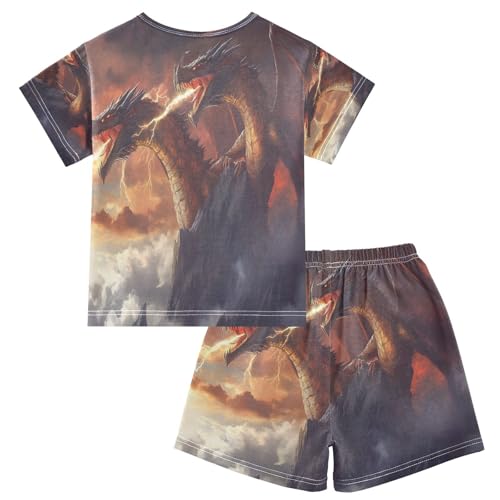 ALAZA Dragon Cloud Funny Pajamas Set Short Sleeve Cotton Sleepwear Summer Pjs 2 Piece 5-14Y2