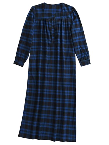 Esenchel Womens Warm Flannel Nightgown Long Cotton Night Gowns XL Blue Black