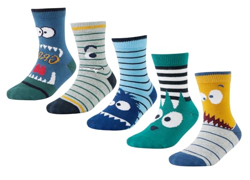 Image of CHUNG Little Big Boys Cotton Socks Calf Crew Casual Dino Pattern Autumn Winter School Daily (1-3Y, LittleMonster)
