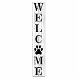 Sokomurg Welcome Sign for Front Porch Dog Welcome Sign Welcome Paw Print Sign 8x63inch Vertical Wood Porch Sign Dog Lover Sign for Front Door Home Decoration Farmhouse Decor Outdoor Indoor
