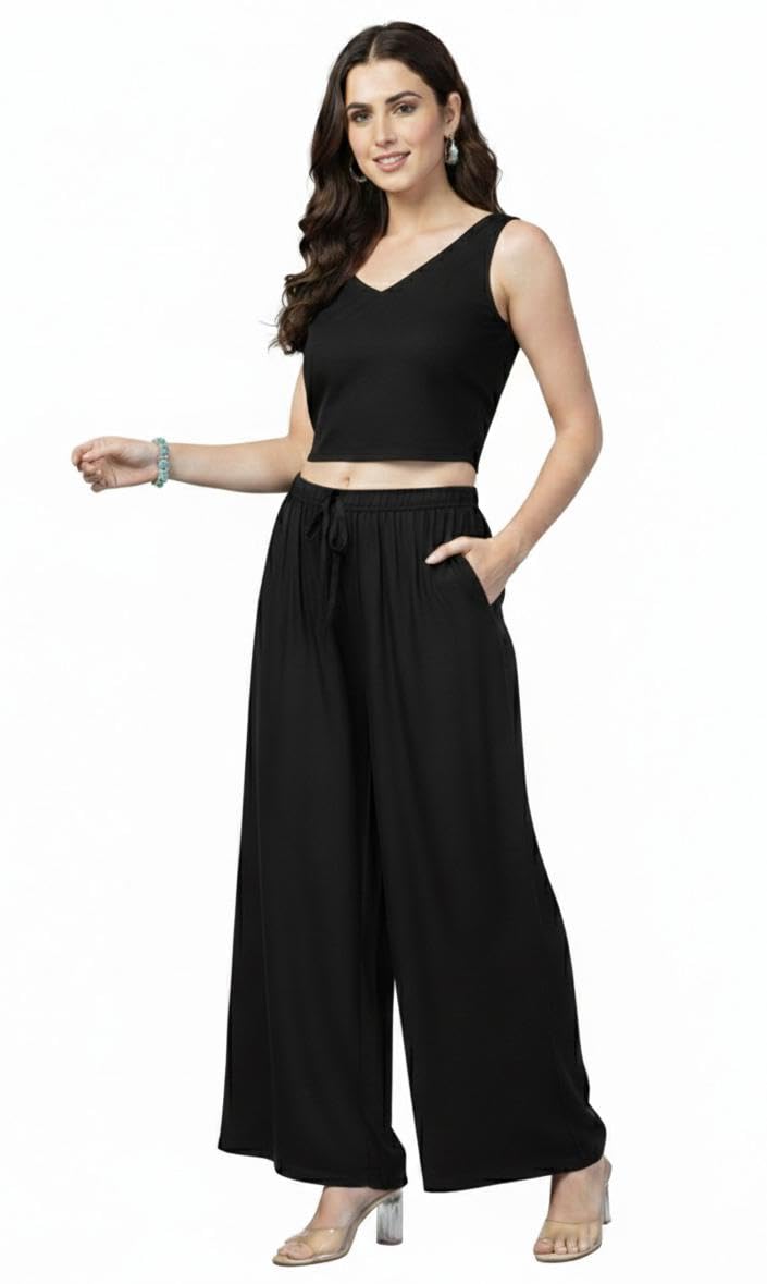 Women’s Liva Rayon Pocket Palazzo Pants | Soft Flared Ethnic Palazzo-image-2